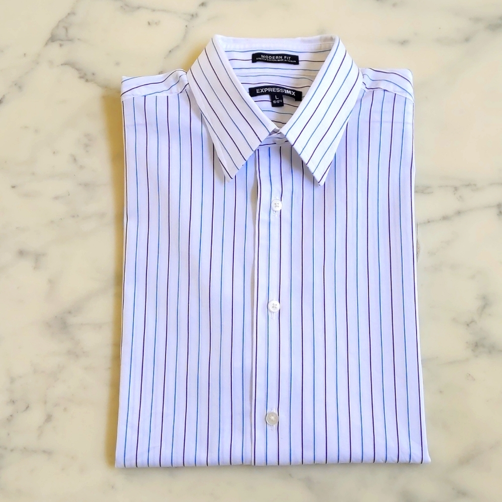 NWOT. Express Modern Fit Stretch Cotton Men's Dress Shirt w/multi color stripes.